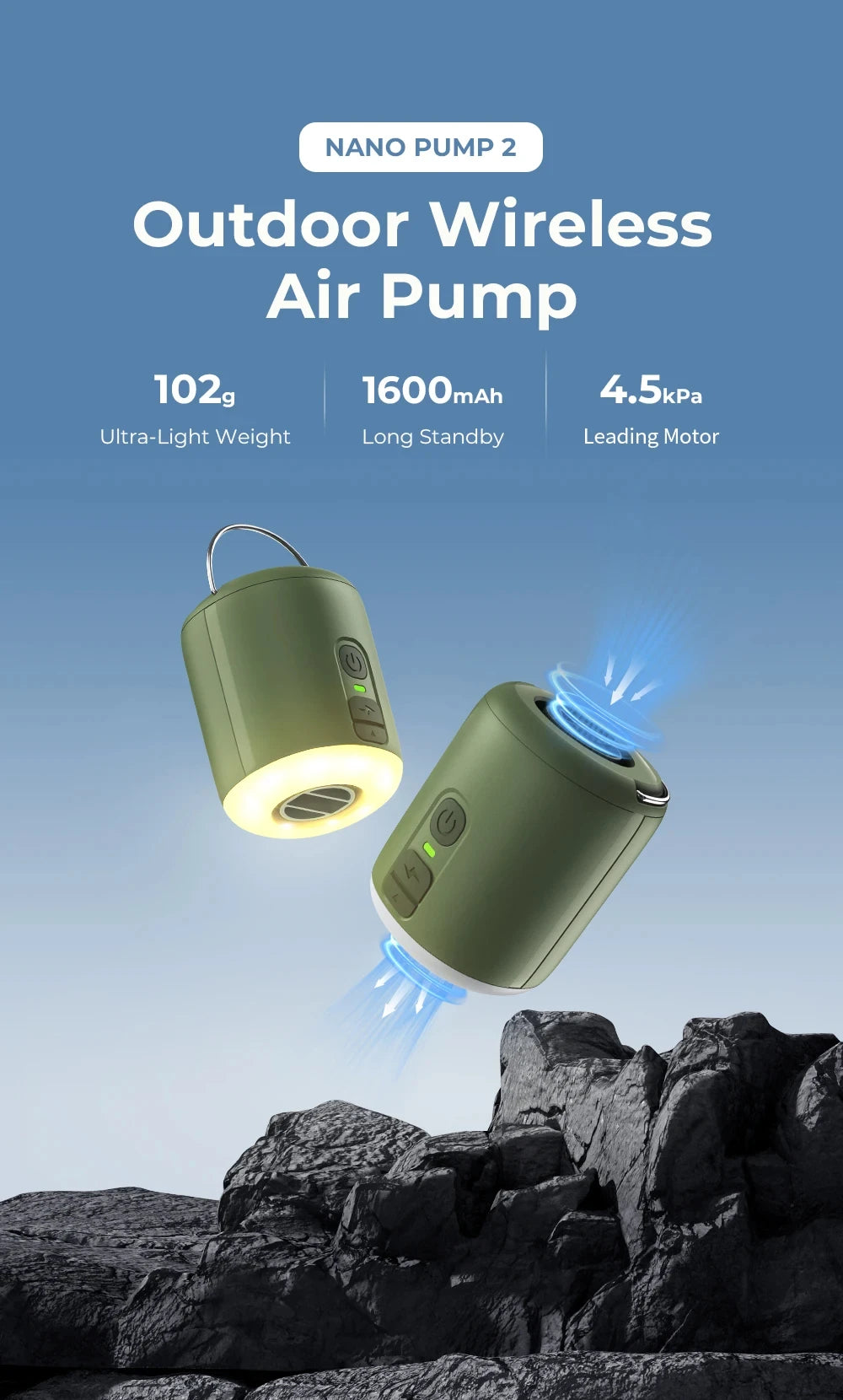 WESTTUNE Tiny Air Pump  4.5kPa  with Magnetic Design for Inflatable Air Mattress Sleeping Pads