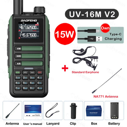 Upgrade Baofeng UV16M V2 Walkie Talkie 15W High Capacity AM FM 2-Way Radio Full Band LCD 999CH Frequency Copy NOAA Noise Reduce