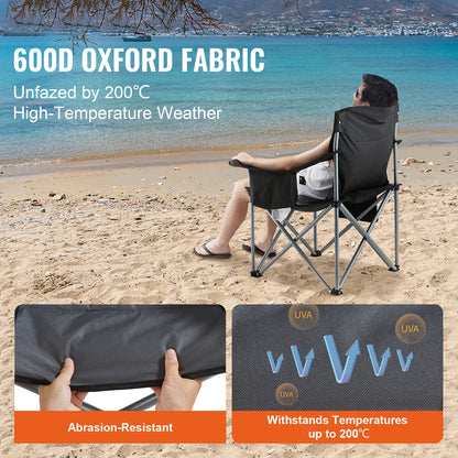 SucceBuy Camping Folding Chair for Adults Portable Quad Lumbar Back Padded Arm Chairs with Side Pockets
