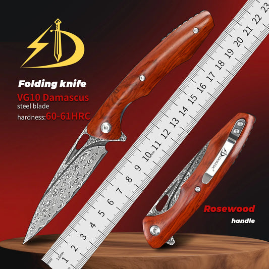 SDOKEDC VG10 Damascus Steel Folding Knives  Rosewood Handle