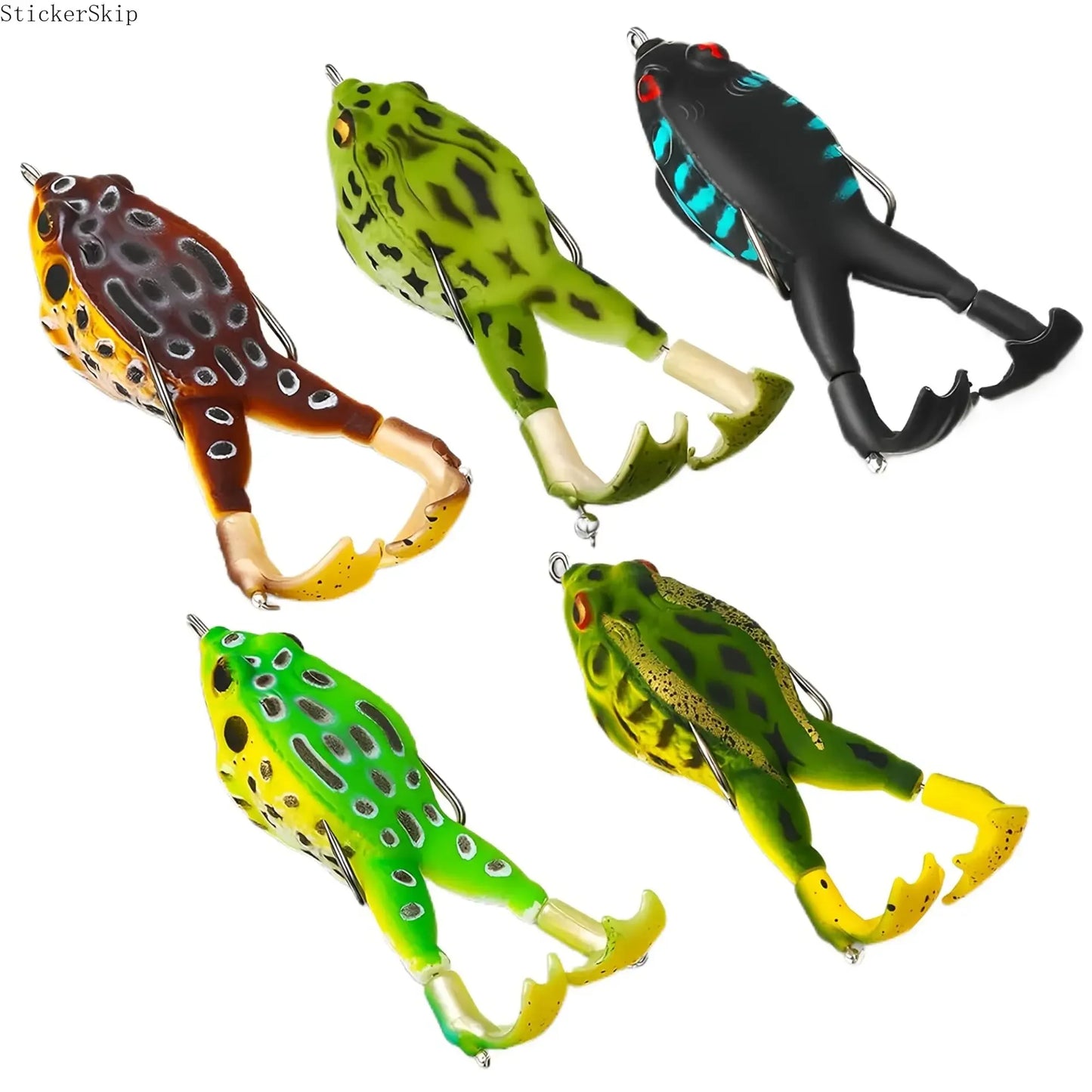 3pcs Topwater Frog Lures, silicone floating bait with double propeller legs, lead-free. Realistic multi-jointed fishing tackle
