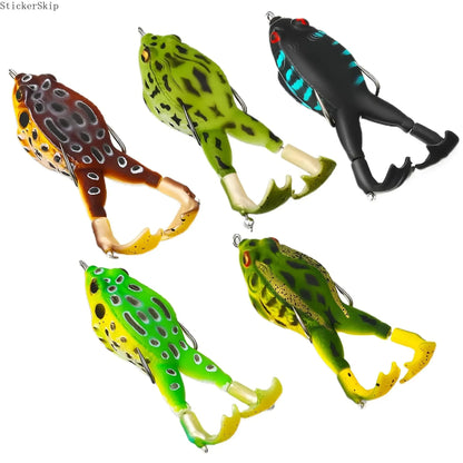 3pcs Topwater Frog Lures, silicone floating bait with double propeller legs, lead-free. Realistic multi-jointed fishing tackle