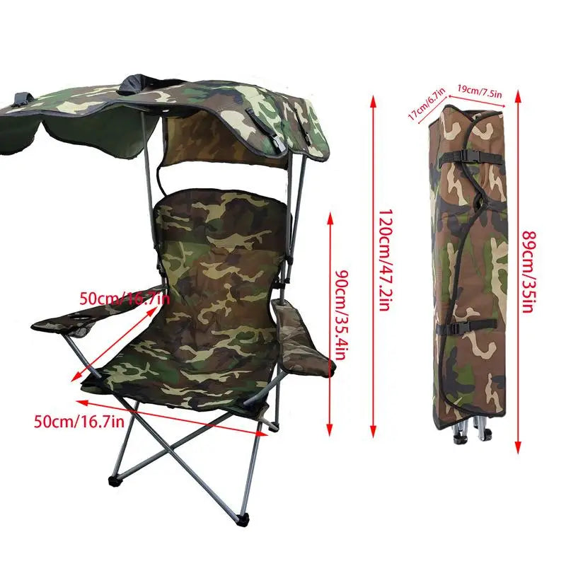 Folding Chair With Sun Shield Camping Lounge Chair Portable Lightweight & Sturdy Foldable Seat