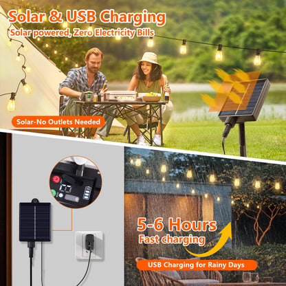 100FT Solar Outdoor String Lights IP65 Waterproof Patio Lights,