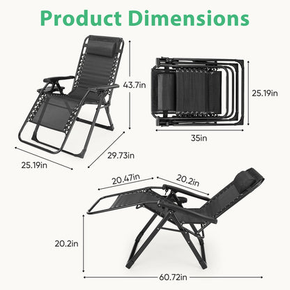 JHK Zero Gravity Portable Recliner  Chair with Cup Holder Trays Adjustable