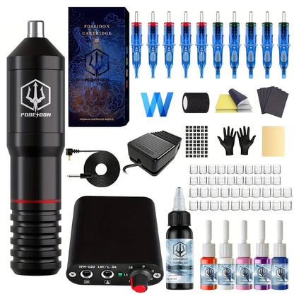 POSEIDON Tattoo Kit High Quality Tattoo Pen Kit For Permanent Makeup Tattoo Machine Kit 10PCS Tattoo Needle Black Tattoo Gun Kit