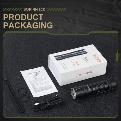 Sofirn SC33 LED Tactical Flashlight XHP70.3 HI  5200lm Powerful 21700 Type C Rechargeable