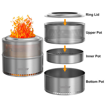 Wood Burning Firepit,Large Stainless Steel Smokeless Fire Pit with Carry Bag,