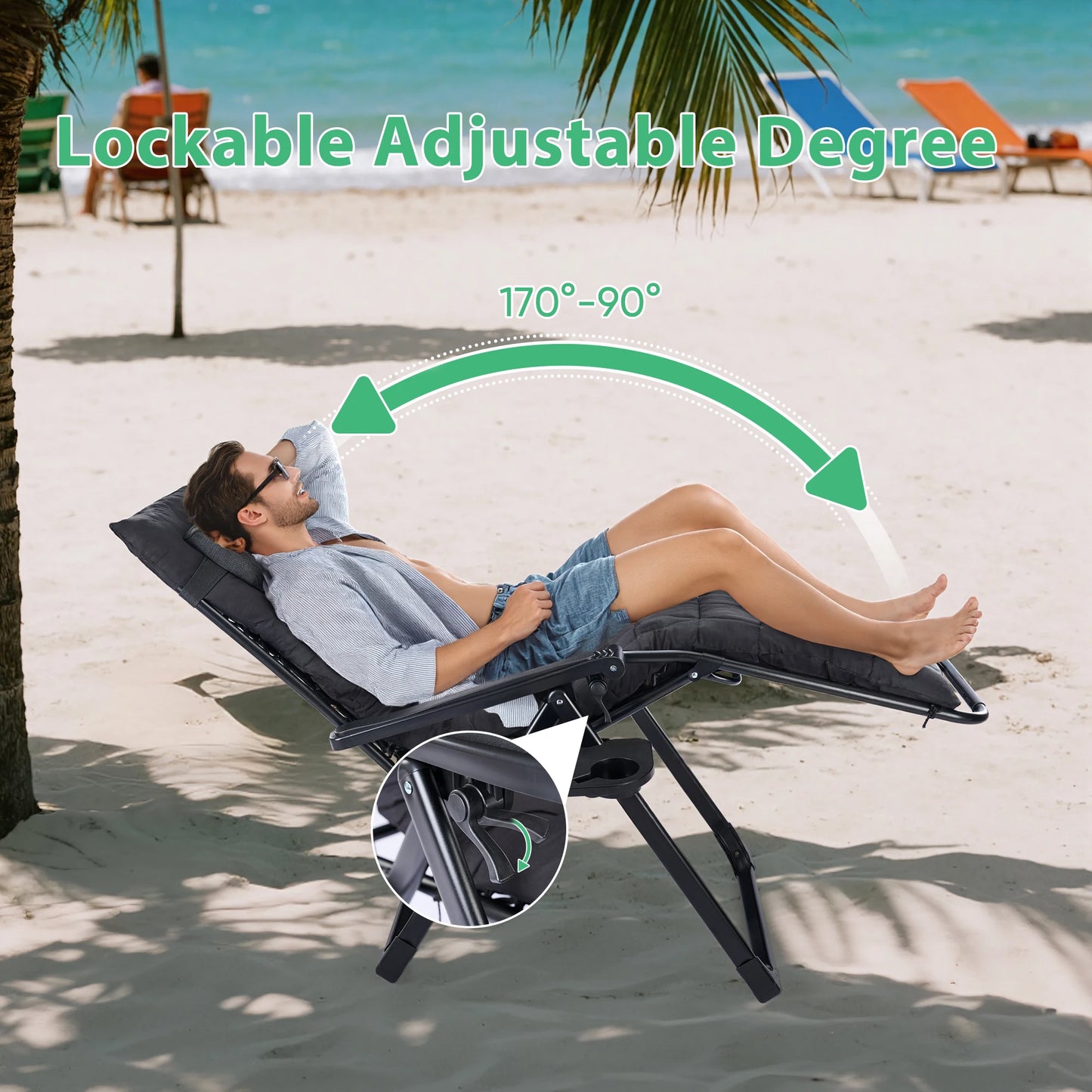 JHK Zero Gravity Portable Recliner  Chair with Cup Holder Trays Adjustable