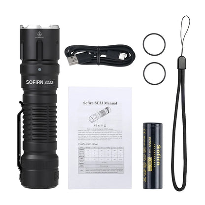 Sofirn SC33 LED Tactical Flashlight XHP70.3 HI  5200lm Powerful 21700 Type C Rechargeable