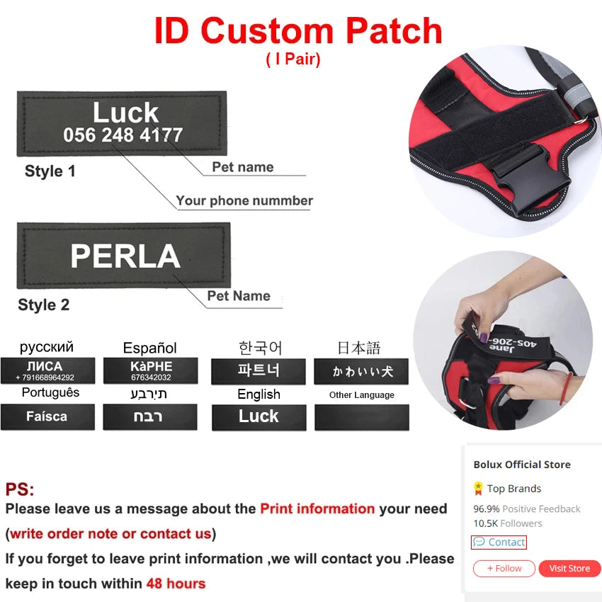 Personalized Dog Harness NO PULL Reflective Breathable Pet Harness Vest For Small Large Dog