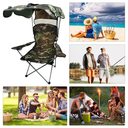 Folding Chair With Sun Shield Camping Lounge Chair Portable Lightweight & Sturdy Foldable Seat