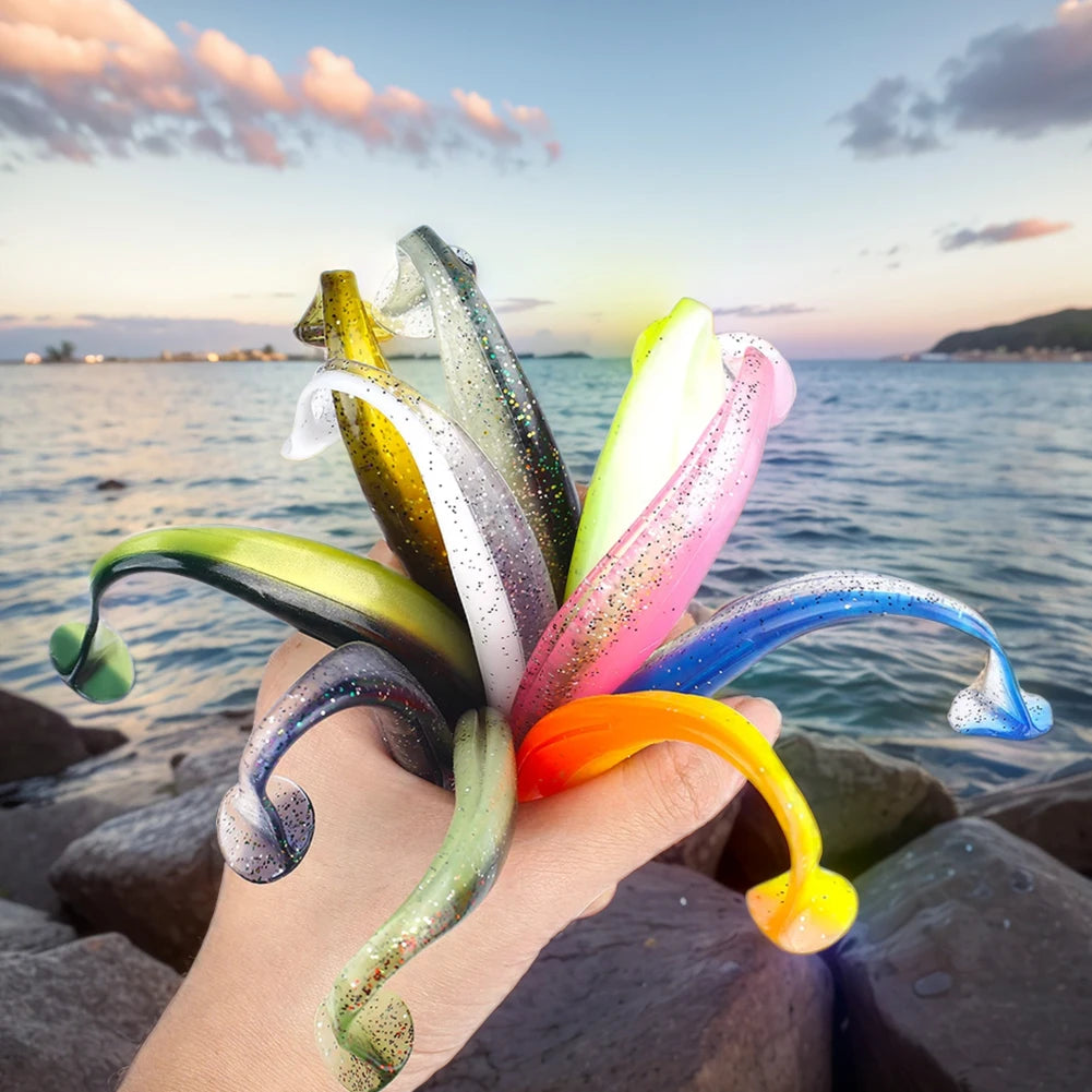 10Pcs 9cm Fishing Lures T Tail Worm Soft Bait Plastic Paddle