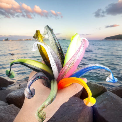 10Pcs 9cm Fishing Lures T Tail Worm Soft Bait Plastic Paddle