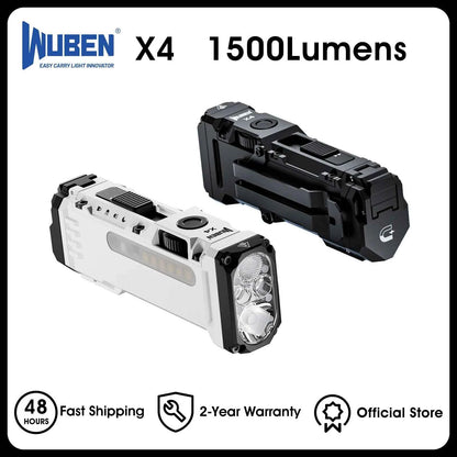 WUBEN X4 EDC Flat Flashlight with RGB Light, 1500 Lumens Mini Flashlight with Tactical Switch and Magnetic,