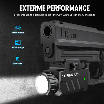 SOFIRN PL09 Flashlight 1600lm Rechargeable Light Quick Release Tactical Light with Double Switch for Picatinny Rail