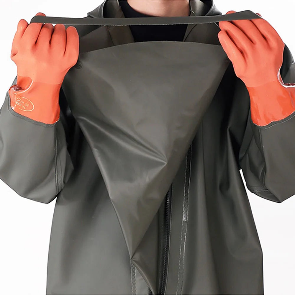 Men's Hooded Long Sleeve Wader Waterproof Overalls Pants With Boots Gloves Set