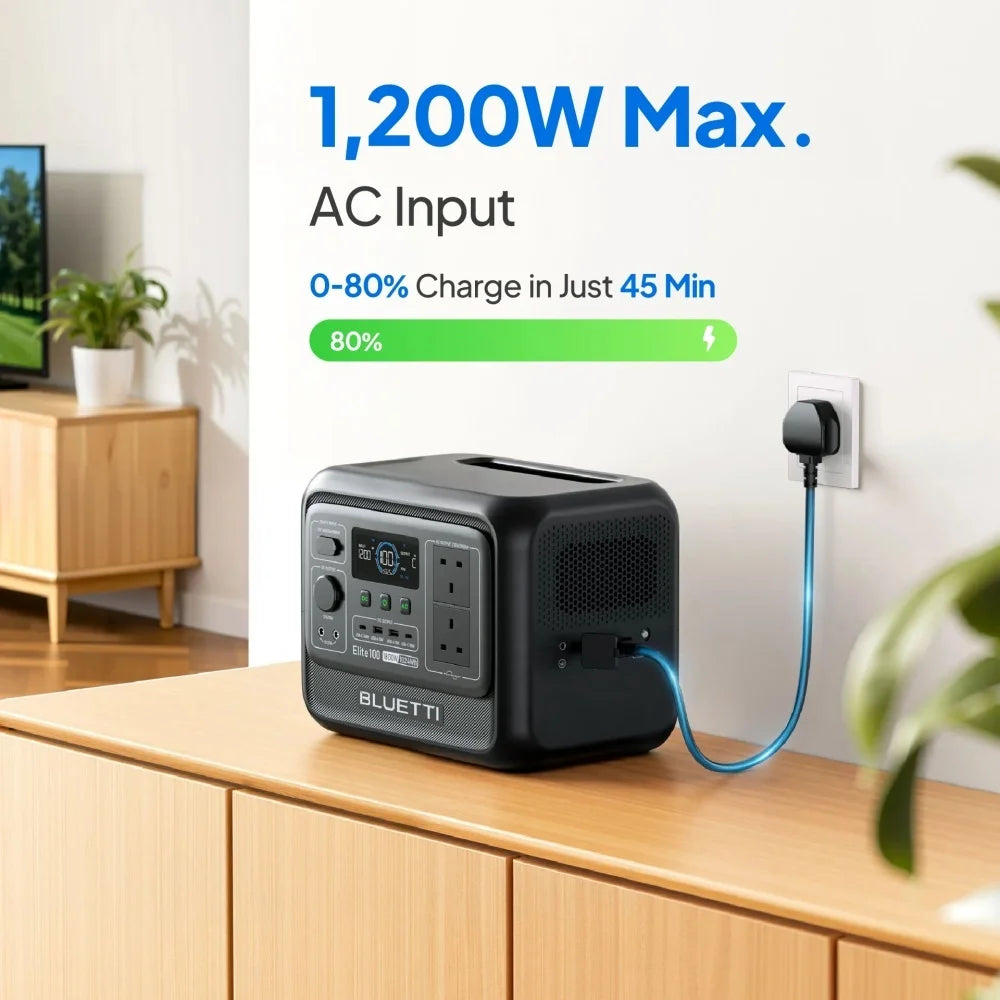 BLUETTI Elite 100 V2 Portable Power Station 1800W 1024Wh Solar Generator Emergency Backup