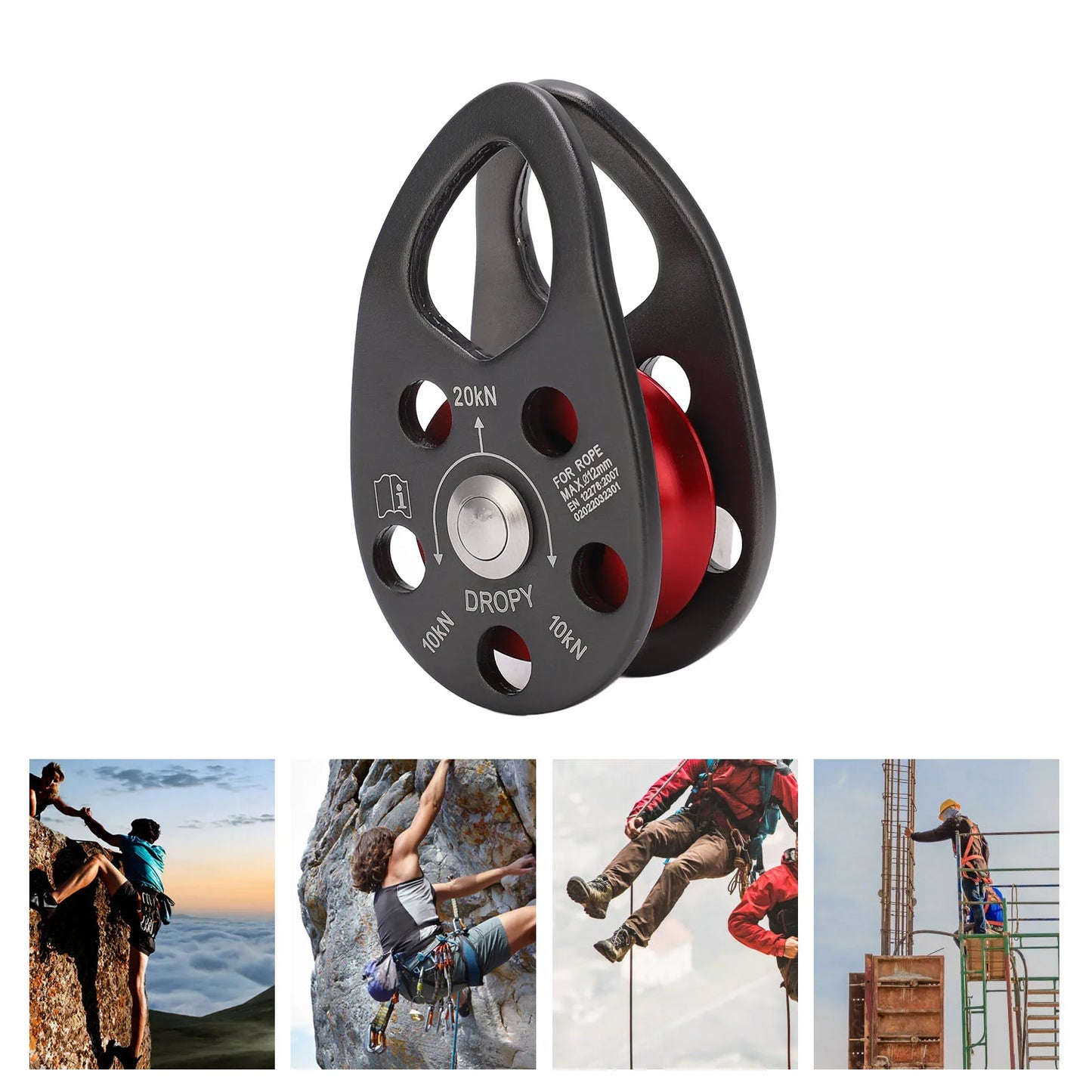 Portable Climbing Pulley Aluminum Alloy Single Fixed Swing Pulley 20KN Large Load Bearing Ascender For Rock Climbing