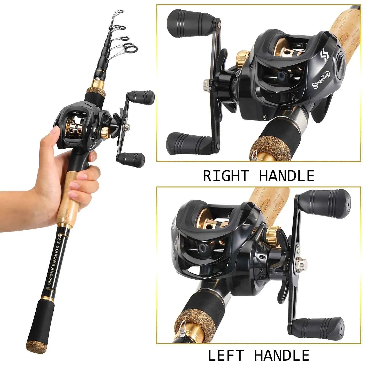 Sougayilang Baitcasting Fishing Rod and Reel Set 1.6m-2.1m Telescopic Fishing Rod Reel Combo Full Kit
