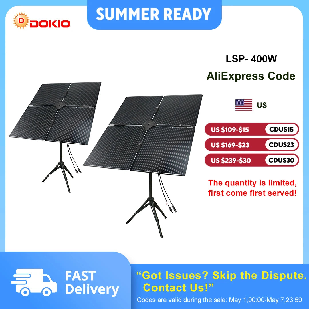 DOKIO 400W Portable Detachable & Adjustable Angle Blade Solar Panel Kit (8x50W)
