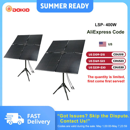 DOKIO 400W Portable Detachable & Adjustable Angle Blade Solar Panel Kit (8x50W)