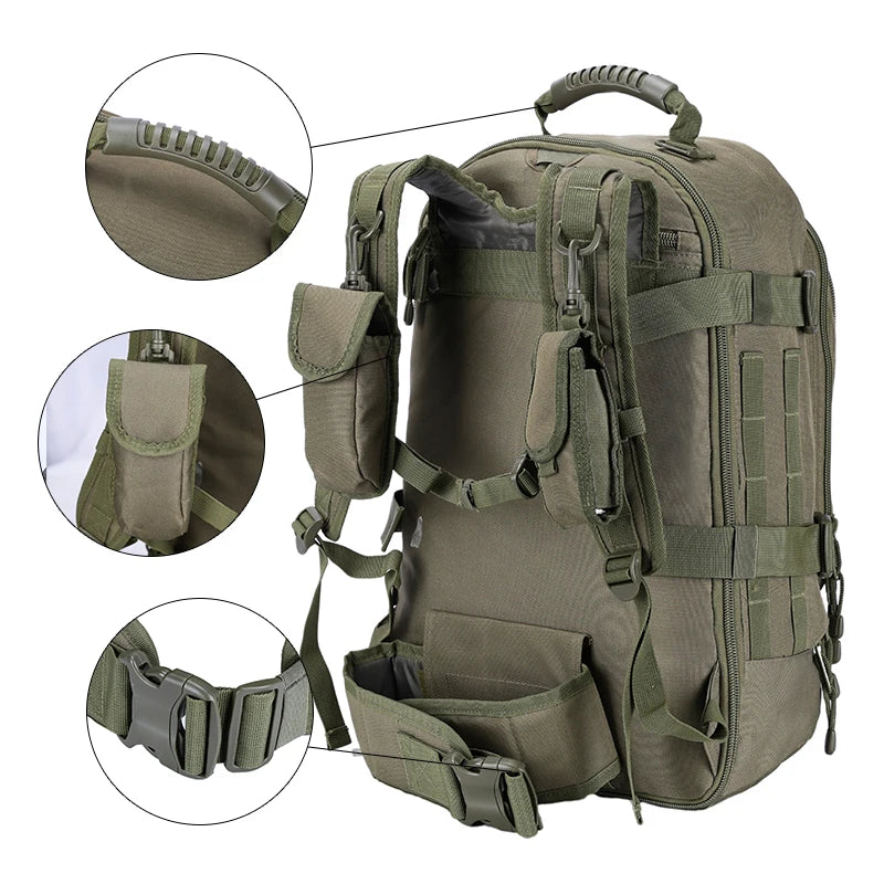 LQARMY 60L Male Travel Tactical backpack  Hiking Camping  Expandable