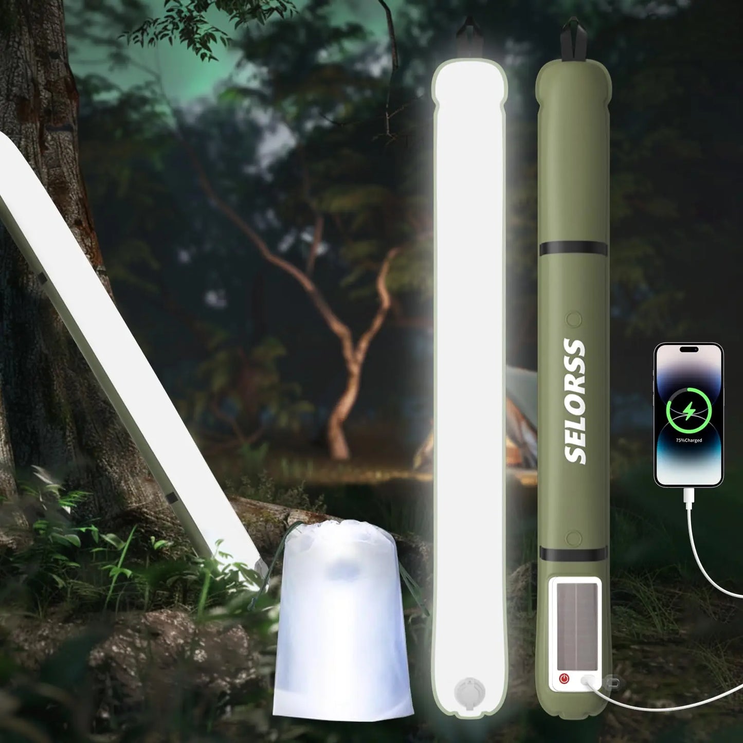 SELORSS Solar Camping Lantern 2000mAh Folding  Waterproof 3 Warm Light for Hiking Camping Fish USB-Type C