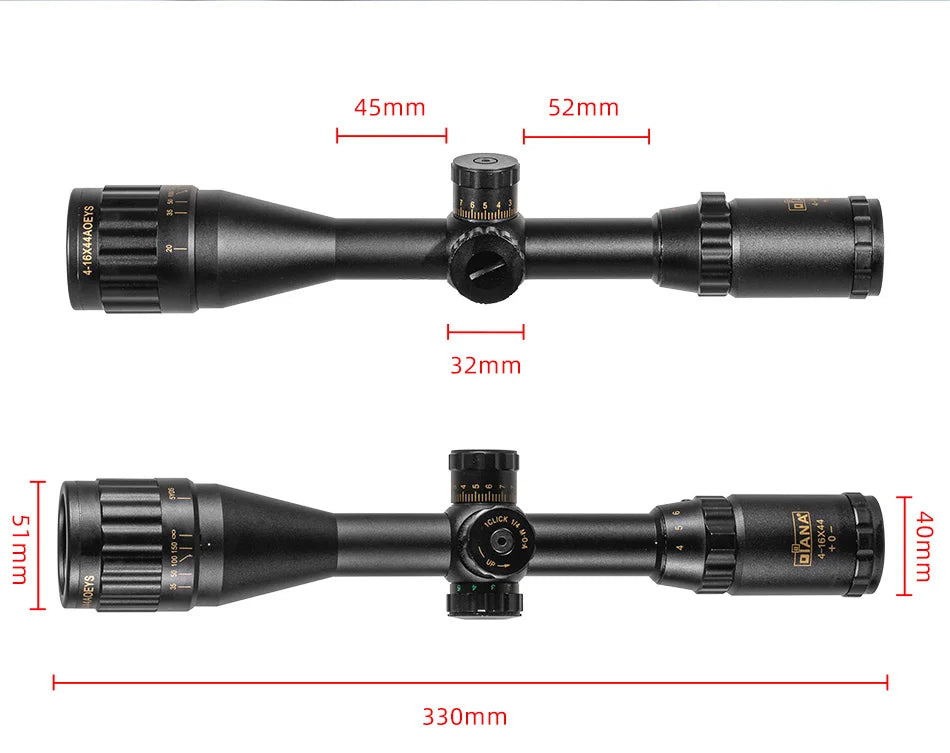 DIANA 4-16x44 Tactical Riflescope Optic Sight Green Red Illuminated