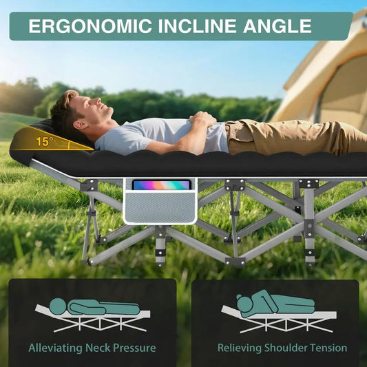 Camping Cot for Adults, HeavyDuty Portable Cot Bed with Mattress, Foldable Padded Sleeping