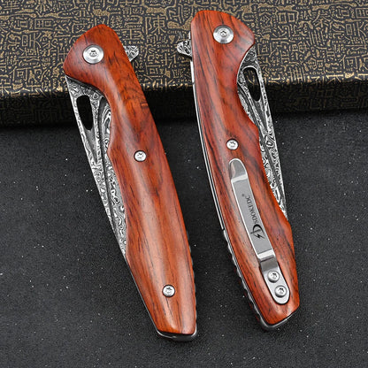 SDOKEDC VG10 Damascus Steel Folding Knives  Rosewood Handle