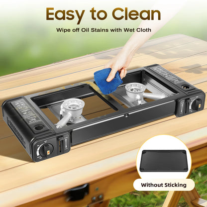 Double Head Barbecue Gas stove with Baking Tray   Outdoor