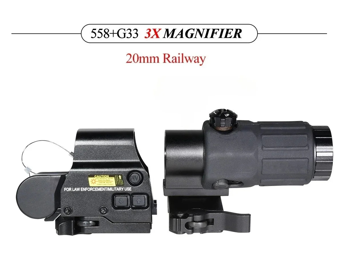 558 G33 Combo Hunting Holographic Sight Red Green Dot Reflex Tactical G43 G45 3X 5X Magnifier Sight Folding Side Flip Riflescope