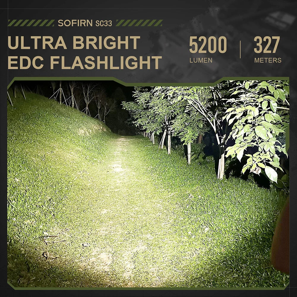 Sofirn SC33 LED Tactical Flashlight XHP70.3 HI  5200lm Powerful 21700 Type C Rechargeable