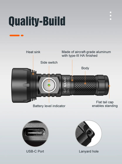 Professional Outdoor Flashlight   450 meters USB TYPE