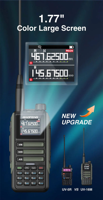 Upgrade Baofeng UV16M V2 Walkie Talkie 15W High Capacity AM FM 2-Way Radio Full Band LCD 999CH Frequency Copy NOAA Noise Reduce