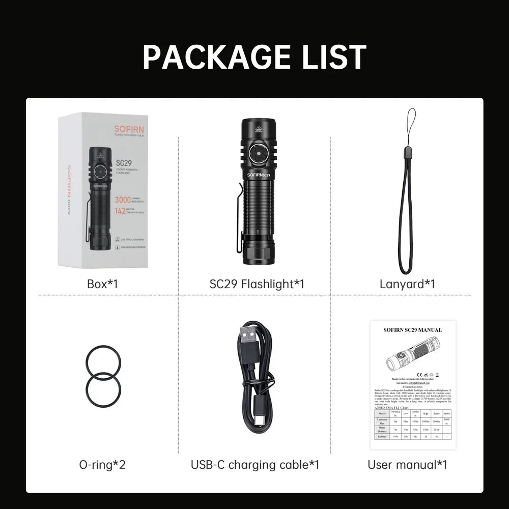Sofirn SC29 3000 Lumens EDC Flashlight Rechargeable