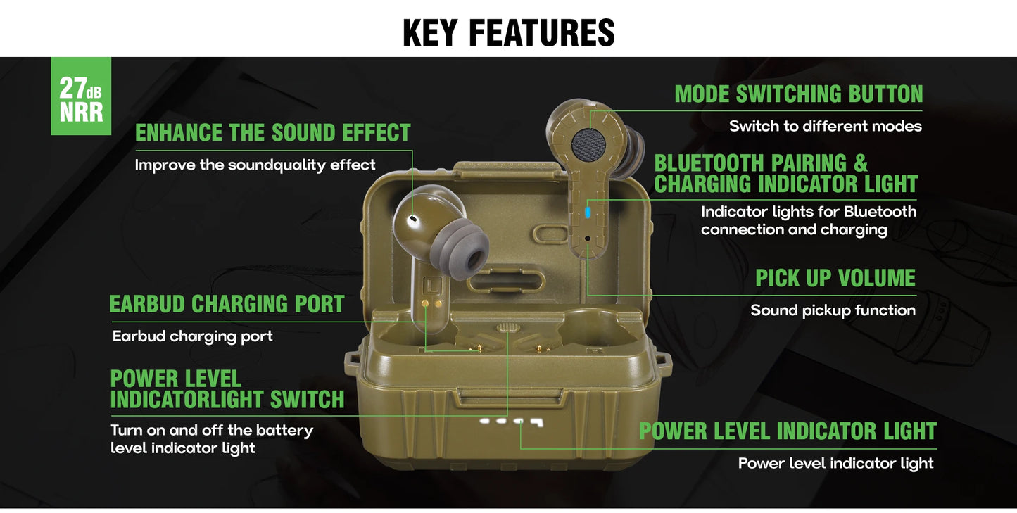 ARM NEXT tactical headset anti-noise earplugs noise-cancelling for shooting hearing protection NRR27dB Military gear hunting