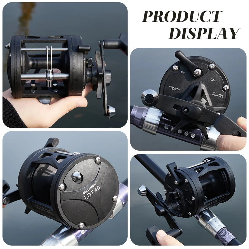 BILLINGS Trolling Drum Fishing Reels 33LB Max Drag 3.8:1 Gear Ratio High Toughness Body