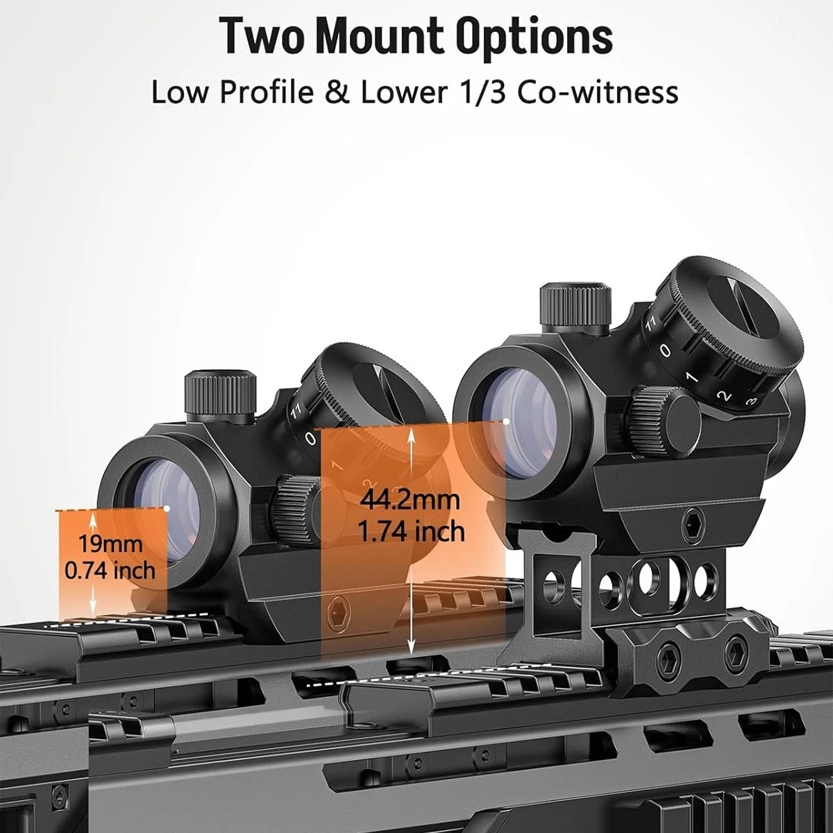 2MOA Red Dot Sight 1x25mm Reflex Sight Waterproof & Shockproof & Fog-Proof with 1 inch Riser Mount