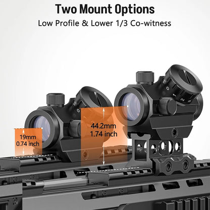 2MOA Red Dot Sight 1x25mm Reflex Sight Waterproof & Shockproof & Fog-Proof with 1 inch Riser Mount