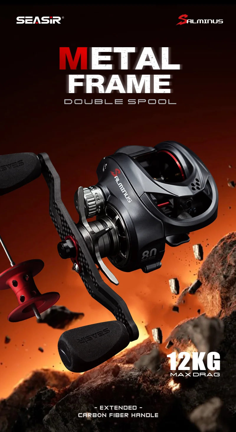 Seasir Salminus Baitcasting Reel Metal Aluminum Frame Two Spools 8.0:1 11+1BB Drag 12KG Fishing Reel