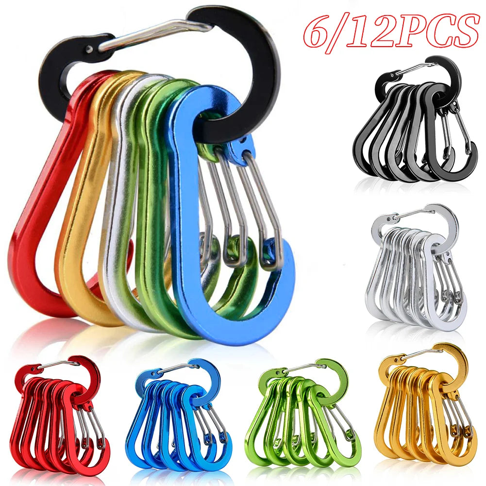 6/12Pcs Aluminum Alloy Carabiner Keychain Outdoor Camping Climbing Hiking Snap Clip Lock Buckle Hook