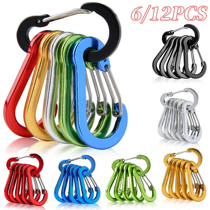 6/12Pcs Aluminum Alloy Carabiner Keychain Outdoor Camping Climbing Hiking Snap Clip Lock Buckle Hook