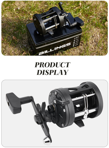 BILLINGS Trolling Drum Fishing Reels 33LB Max Drag 3.8:1 Gear Ratio High Toughness Body