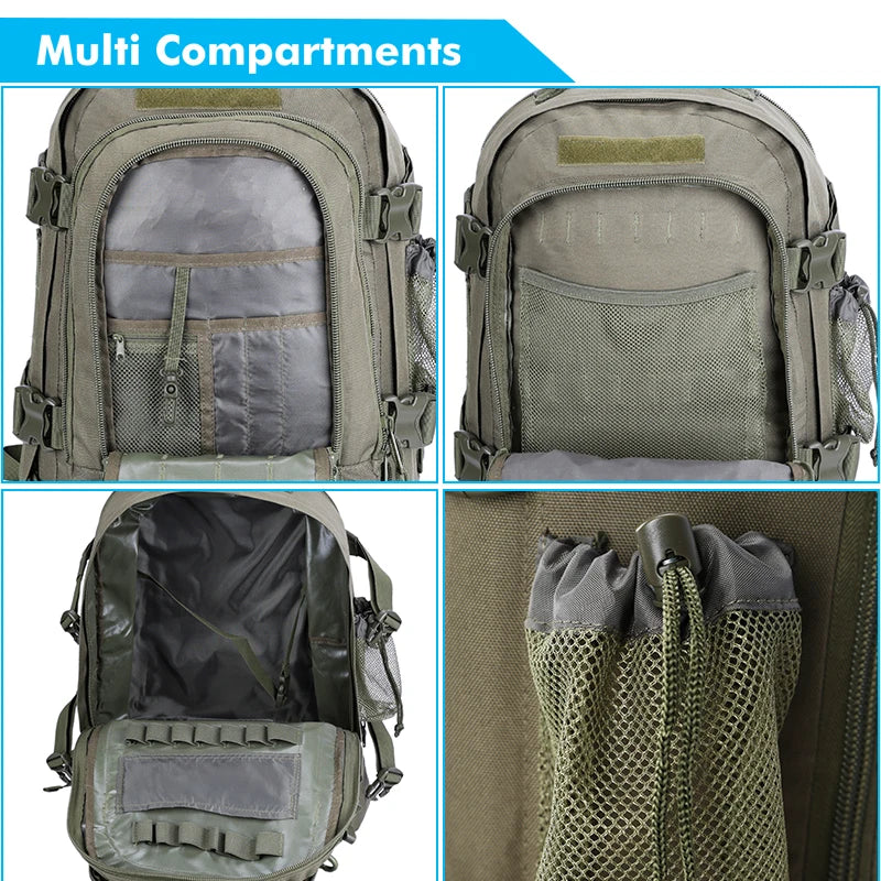 LQARMY 60L Male Travel Tactical backpack  Hiking Camping  Expandable