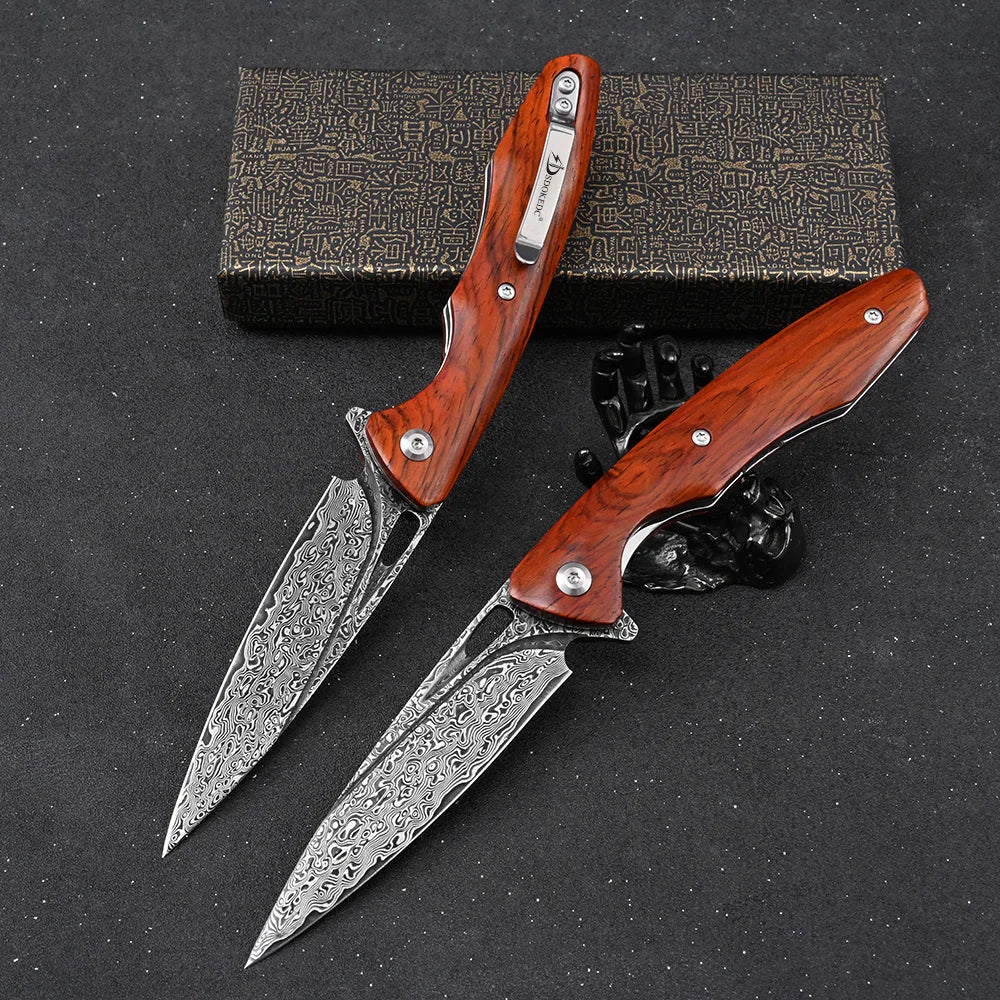 SDOKEDC VG10 Damascus Steel Folding Knives  Rosewood Handle