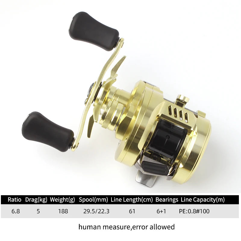 Kawa Fishing Reel Cast Drum Wheel DK100/150/200 Drag 7/15kg Casting Reel12+1BB Weigt 188/203g Metal Body Handle With Rubber Knob