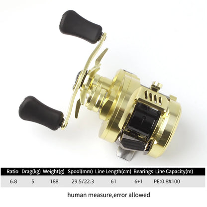 Kawa Fishing Reel Cast Drum Wheel DK100/150/200 Drag 7/15kg Casting Reel12+1BB Weigt 188/203g Metal Body Handle With Rubber Knob