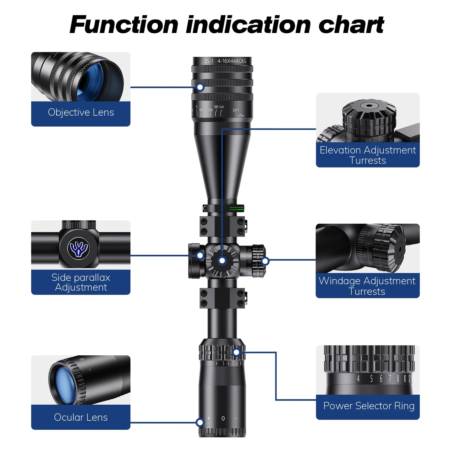 Tactical 4-16x44 AOE Riflescope Hunting Scopes Tactical  Red Green Illuminated Sight Sniper